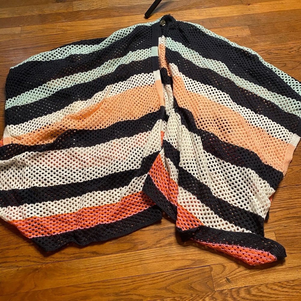 Anthropologie Open Knit Chevron Stripe Cocoon Wrap Vest One Size - Picture 4 of 8